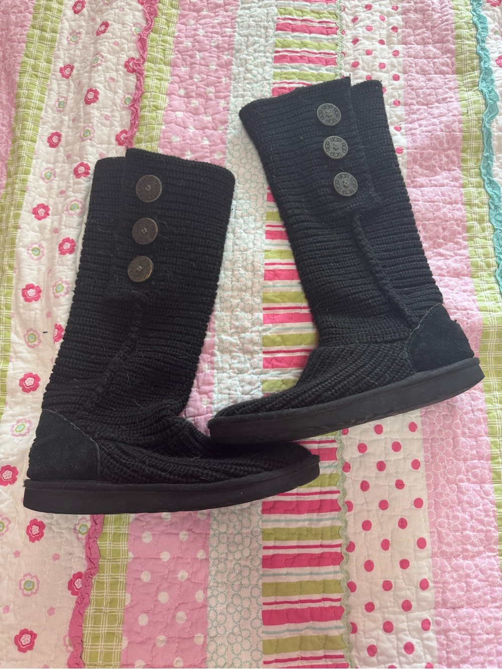 Black knit button UGGs
